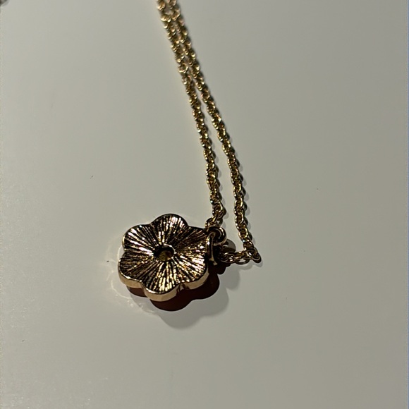 Gold Necklace with Pink Flower - Picture 3 of 4